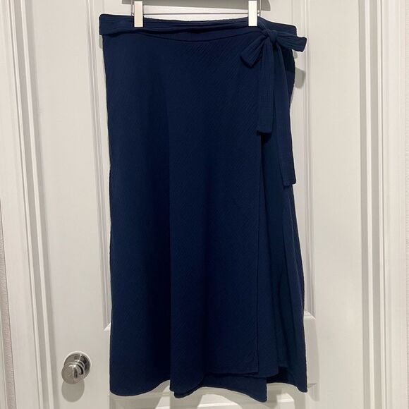 CASLON Women's Tie Waist Maxi Skirt Faux Wrap in Navy Cotton Gauze Size 1X - Picture 2 of 15